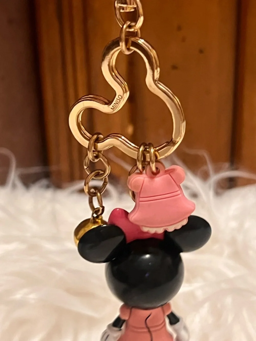 Disney Minnie Mouse Pink Bow and Dress Key Charm with Gold Bell